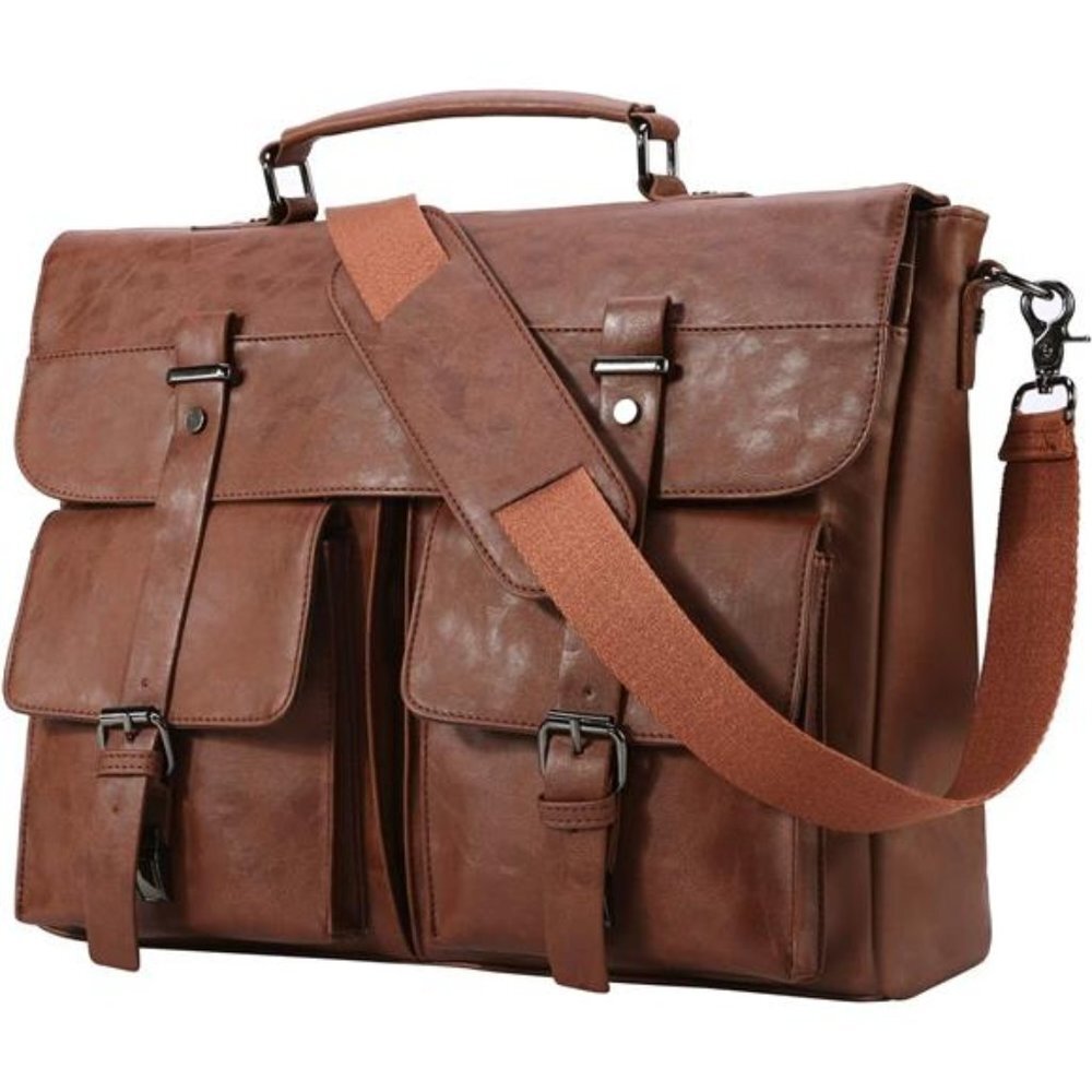 Mens Leather Messenger Briefcase Bag
